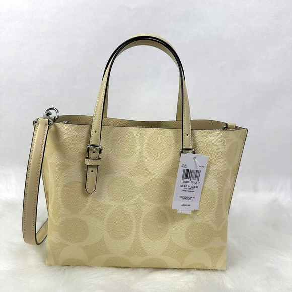 Coach Mollie Tote Bag 25 Signature Canvas CAL50 Signature Canvas/Silver/Hay NWT - Picture 2 of 12